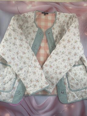 Blu Pepper Quilted Floral  Jacket in White, Mint and Pink